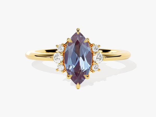 Gold ring with marquise alexandrite and diamond accents