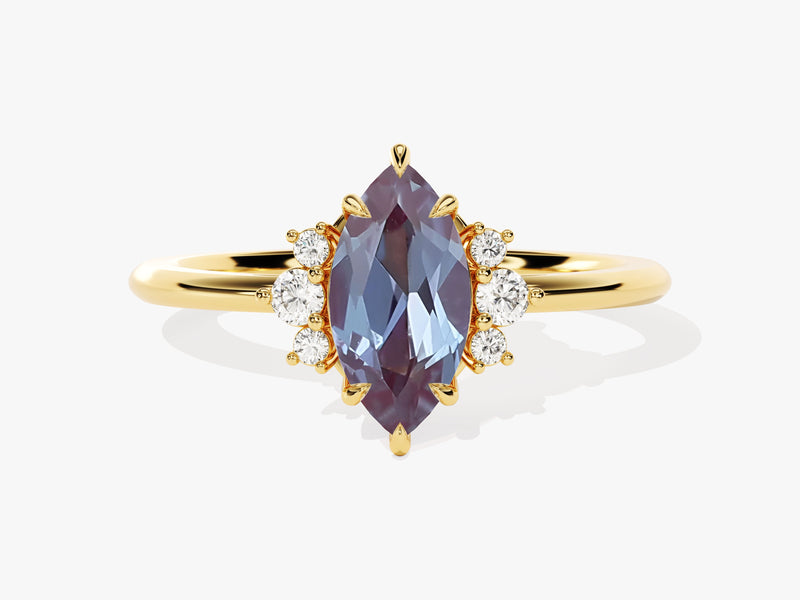 Gold ring with marquise alexandrite and diamond accents