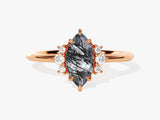 Rose gold ring with marquise rutilated quartz and diamond accents