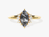 Marquise rutilated quartz ring with diamonds, gold band