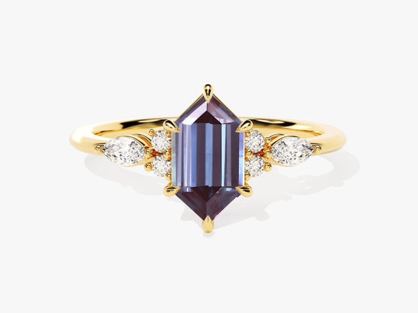 Gold ring with hexagon alexandrite and diamonds