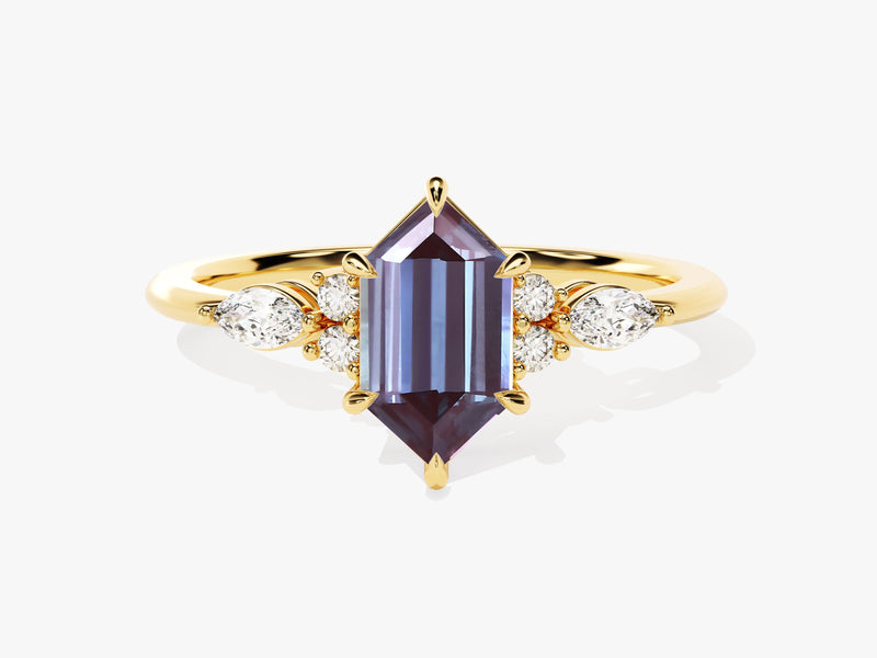 Gold ring with hexagon alexandrite and diamonds