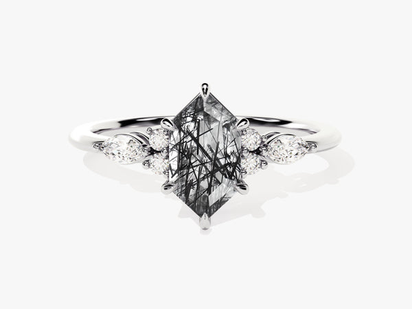 Unique rutilated quartz engagement ring with diamonds