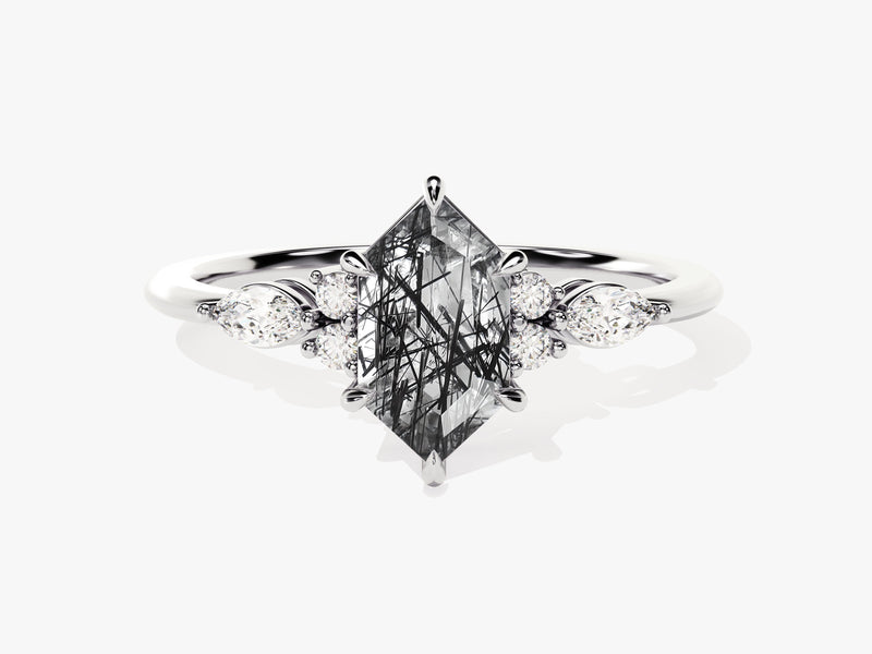 Unique rutilated quartz engagement ring with diamonds