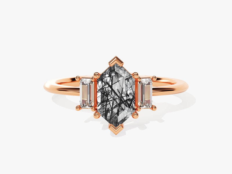 Rose gold ring with tourmaline and baguette diamonds
