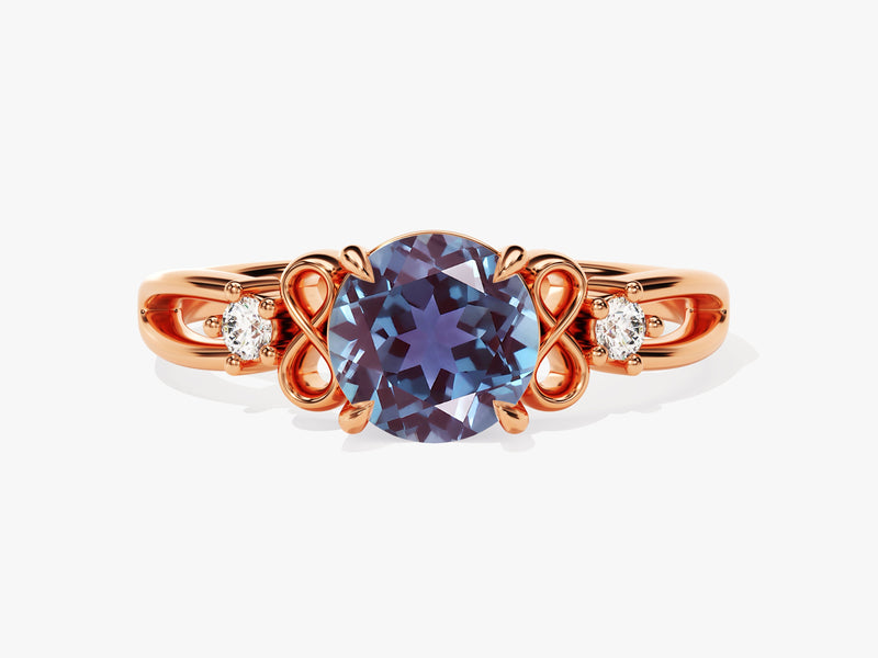 Rose gold alexandrite ring with diamonds