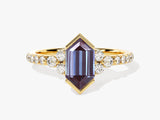 Gold ring with emerald-cut alexandrite and diamond accents