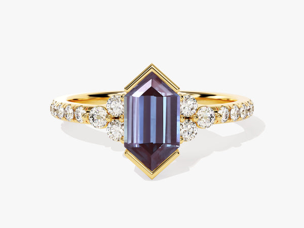 Gold ring with emerald-cut alexandrite and diamond accents