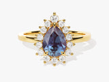 Gold ring with pear-shaped alexandrite and diamond halo