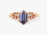 Hexagonal alexandrite engagement ring with diamonds