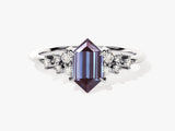 Hexagonal alexandrite ring with diamond accents, fine jewelry