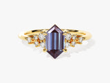 Gold ring with hexagon alexandrite and diamonds