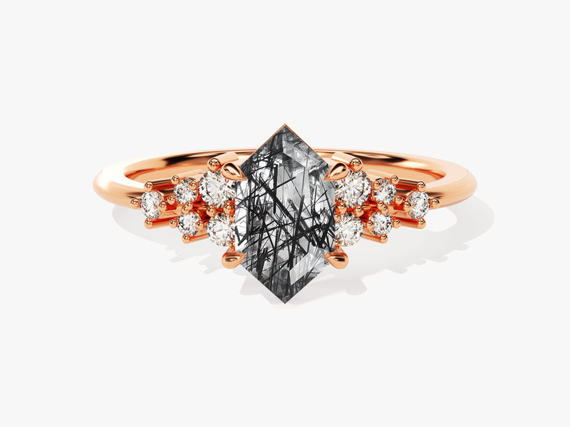 Rose gold ring with unique gemstone and diamonds