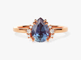 Pear cut alexandrite ring with diamonds, rose gold jewelry