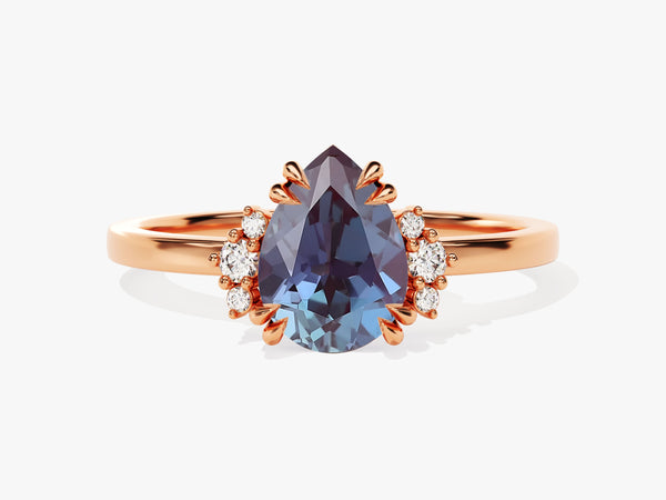 Pear cut alexandrite ring with diamonds, rose gold jewelry