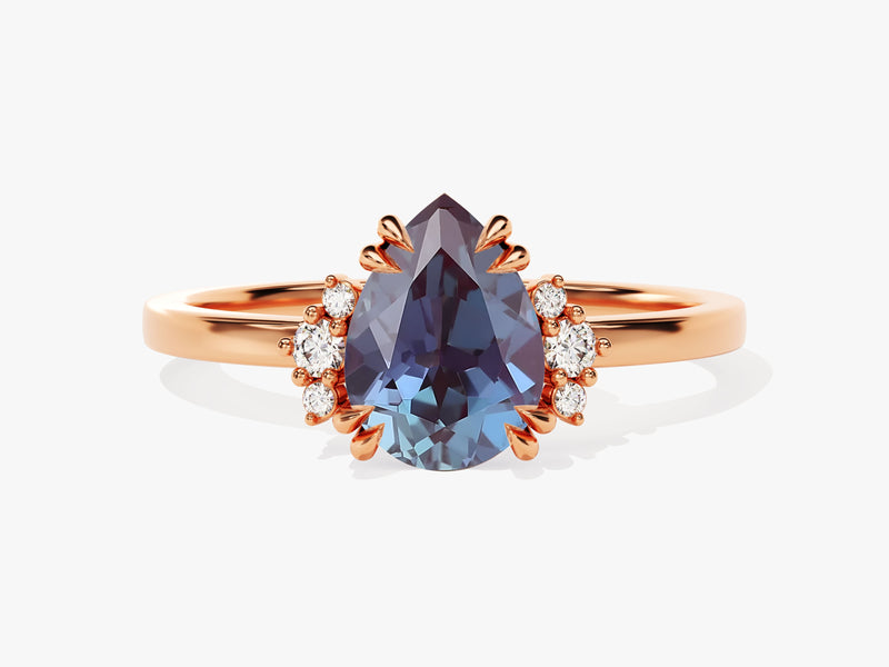 Pear cut alexandrite ring with diamonds, rose gold jewelry