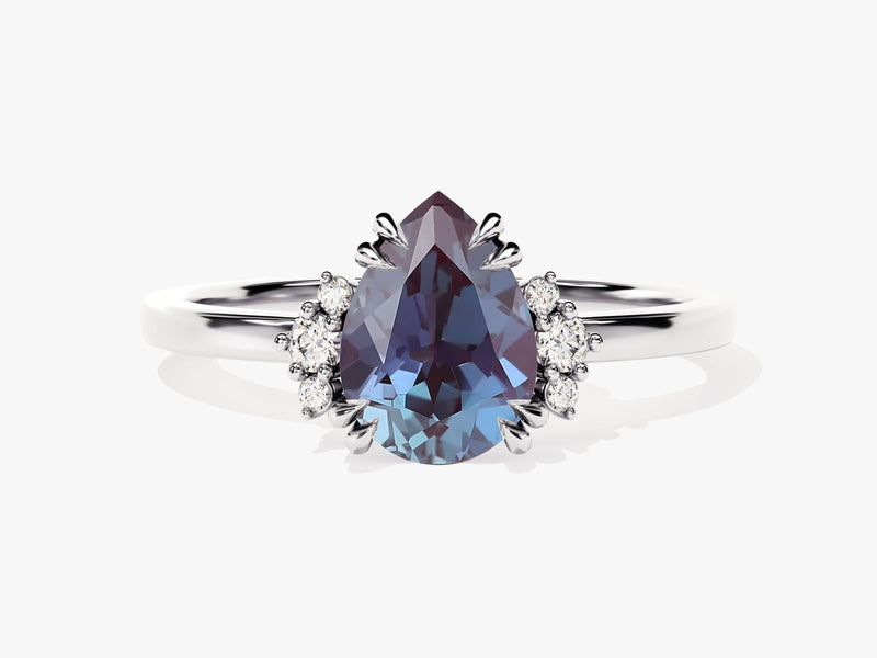 Pear-shaped alexandrite ring with diamonds, fine jewelry