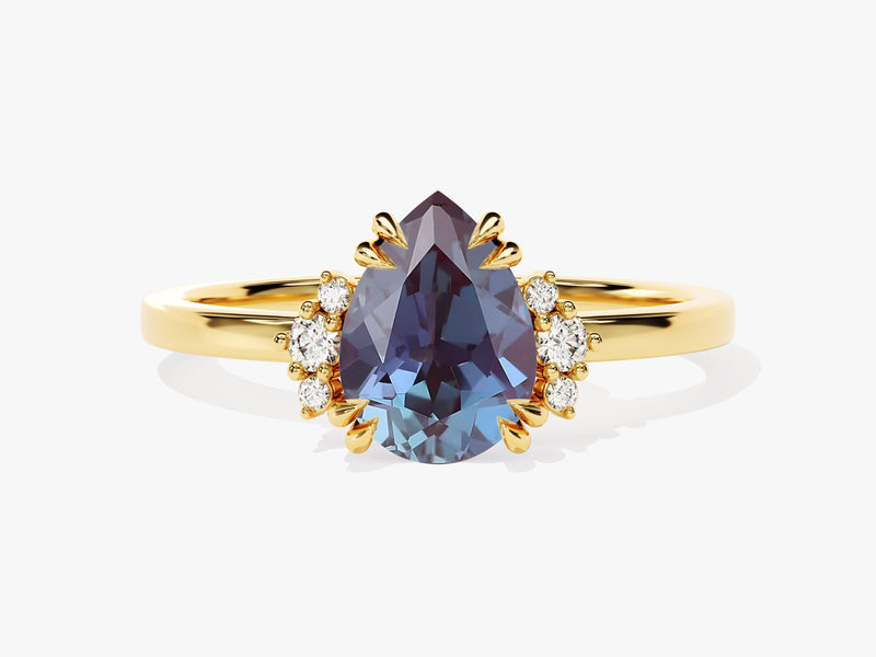 Gold ring with pear-shaped alexandrite and diamond accents