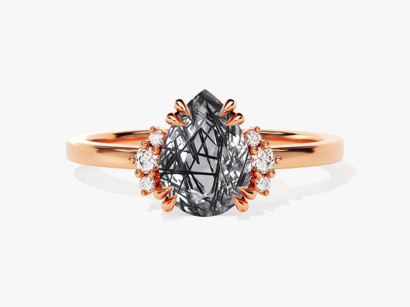 Rose gold ring with pear-cut rutilated quartz and diamond accents