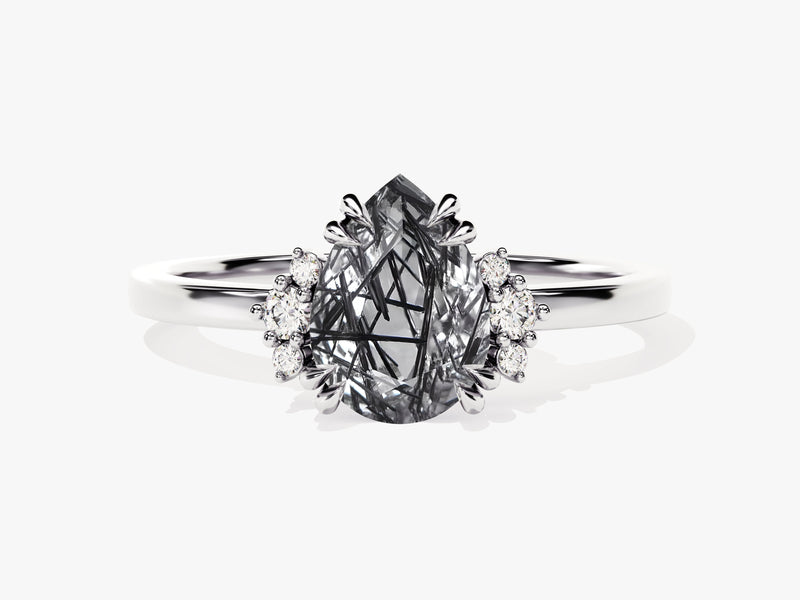 Rutilated quartz pear-cut diamond engagement ring