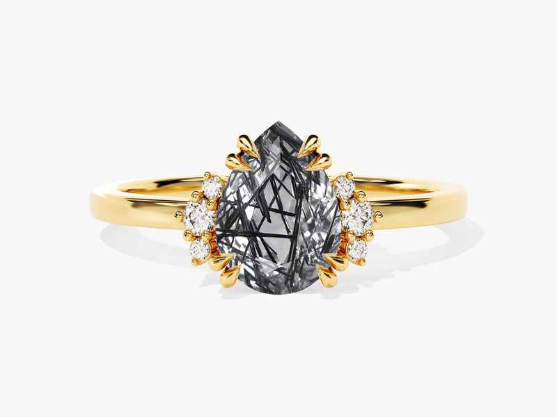 Gold ring with pear-cut rutilated quartz and diamond accents