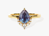 Gold ring with pear-shaped alexandrite and diamond accents