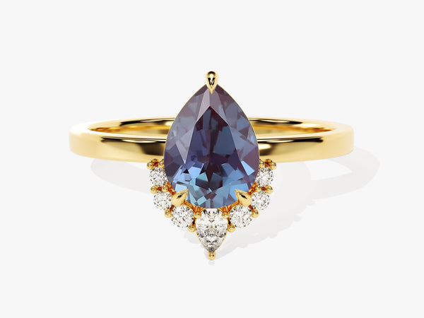 Gold ring with pear-shaped alexandrite and diamond accents
