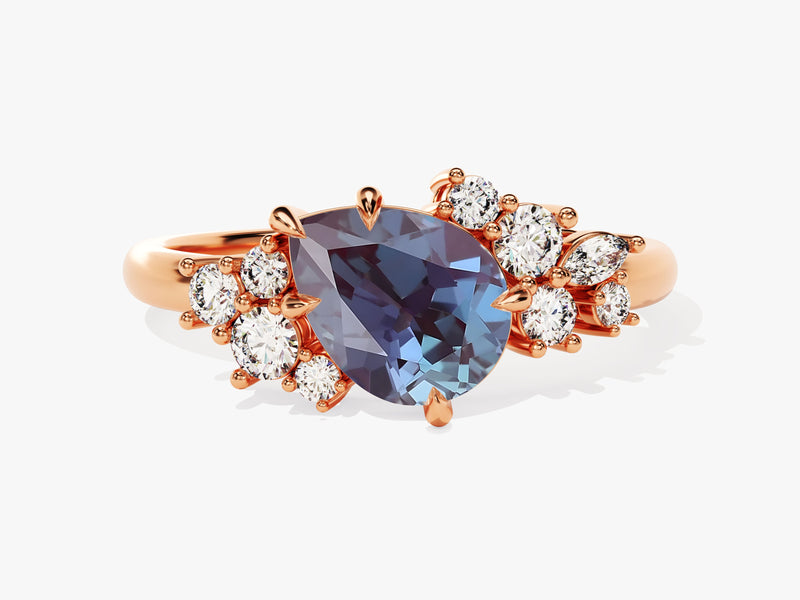 Rose gold ring with pear-shaped alexandrite and diamonds