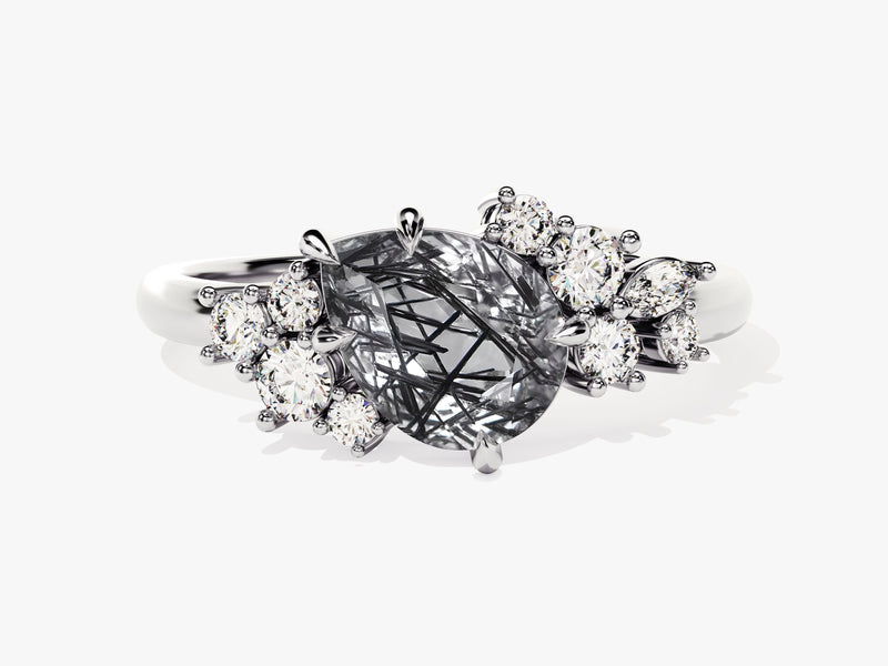 Rutilated quartz and diamond engagement ring