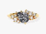 Gold ring with rutilated quartz and diamonds, fine jewelry