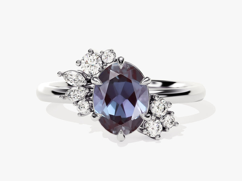 Oval alexandrite and diamond engagement ring