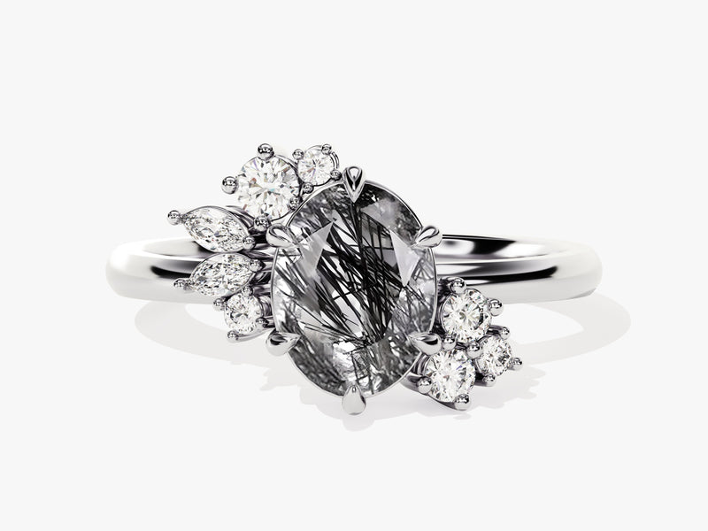 Oval rutilated quartz and diamond engagement ring