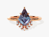 Rose gold ring with kite-cut alexandrite and baguette diamonds