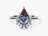 Unique kite-cut alexandrite ring with diamond accents