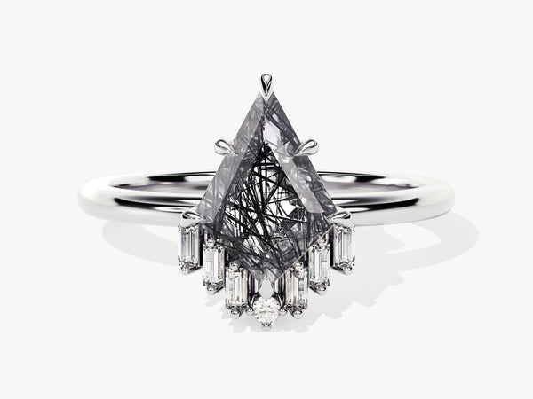 Unique rutilated quartz and diamond engagement ring