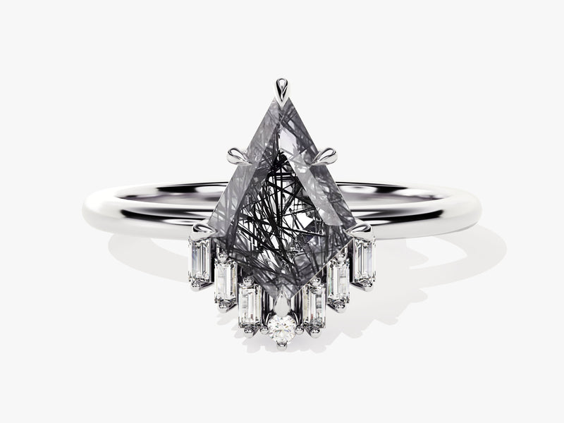 Unique rutilated quartz and diamond engagement ring