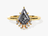 Gold ring with black rutile quartz and baguette diamonds