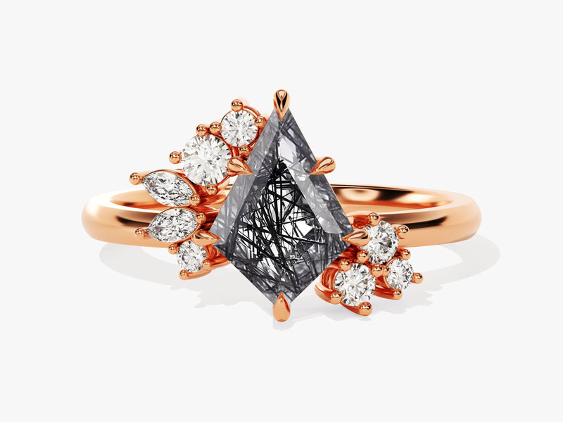 Rose gold ring with unique black diamond and white diamonds