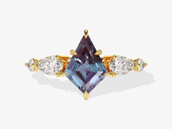 Gold ring with alexandrite and diamond gemstones