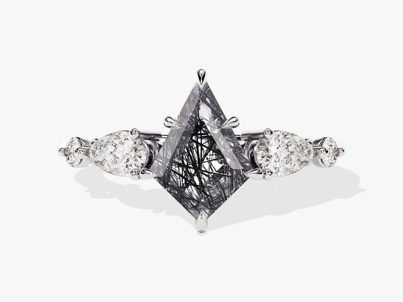 Unique diamond ring with rutilated quartz center stone