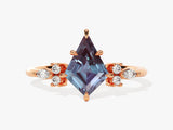 Rose gold ring with kite-cut alexandrite and diamonds
