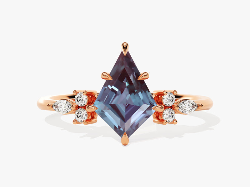 Rose gold ring with kite-cut alexandrite and diamonds