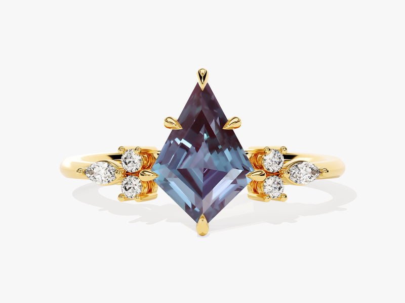 Gold ring with kite-cut alexandrite and diamonds
