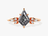 Rose gold ring with kite-cut rutilated quartz and diamonds
