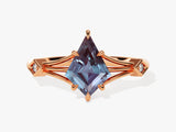 Rose gold ring with kite-cut alexandrite and diamond accents