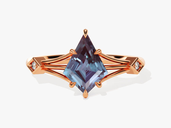 Rose gold ring with kite-cut alexandrite and diamond accents