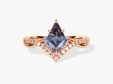 Rose gold ring with kite-cut alexandrite and diamond accents