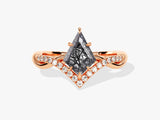 Rose gold ring with black diamond and white diamonds