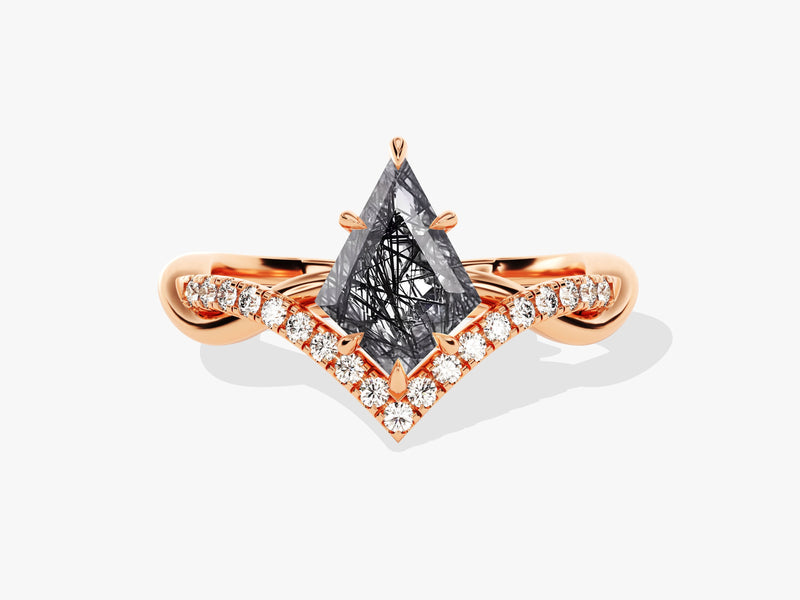 Rose gold ring with black diamond and white diamonds