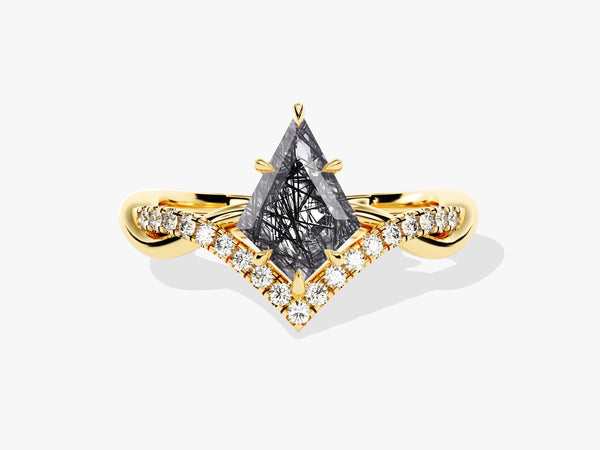 Gold ring with black tourmaline and diamonds